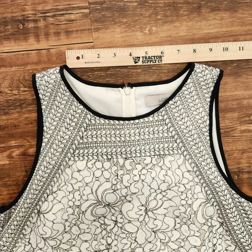 LOFT Black and Cream Floral Lace Midi Dress - Picture 7 of 12